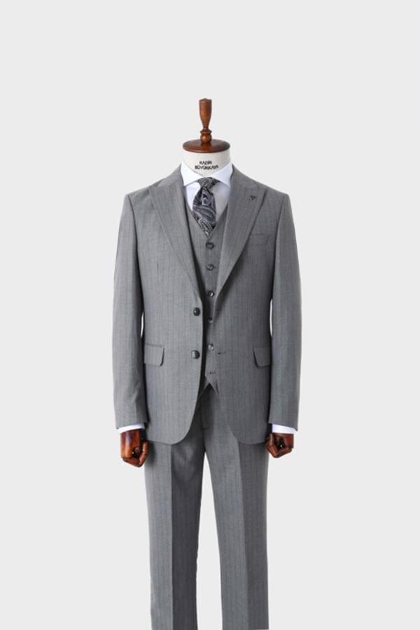 Modern Kesim Viskon Karışımlı Yelekli Erkek Takım Elbise - Slim Fit-KAW1026S - Image 1