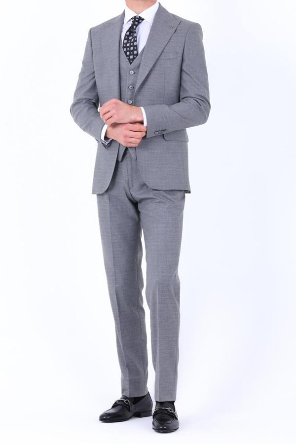 Şık ve Rahat Yelekli Erkek Takım Elbise - Viskon Karışımlı Slim Fit-KAW1006S - Image 1