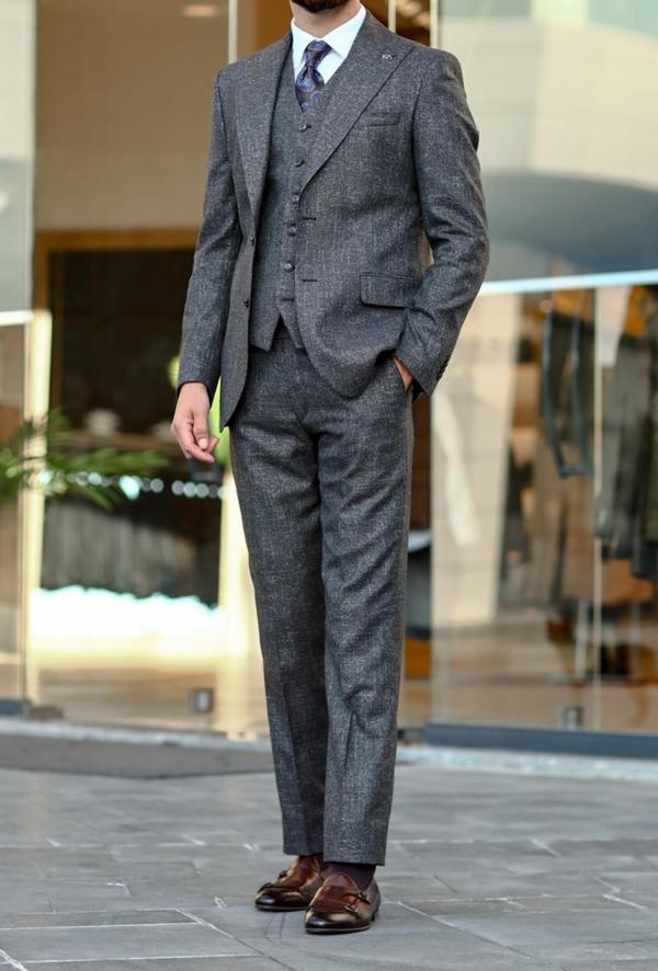 Nefes Alabilir Dayanıklı Kumaş Erkek Yelekli Takım Elbise-KAV1053W - Image 1