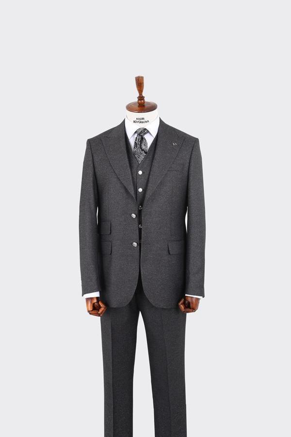 Şık ve Zarif Yelekli Erkek Takım Elbise - Slim Fit Viskon ve Likra Dokulu-KAW1084W - Image 1
