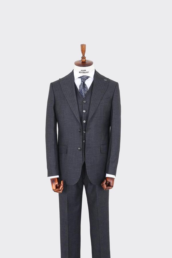 Günlük ve Ofis İçin Uygun Slim Fit Yelekli Erkek Takım Elbise-KAV1072W - Image 1