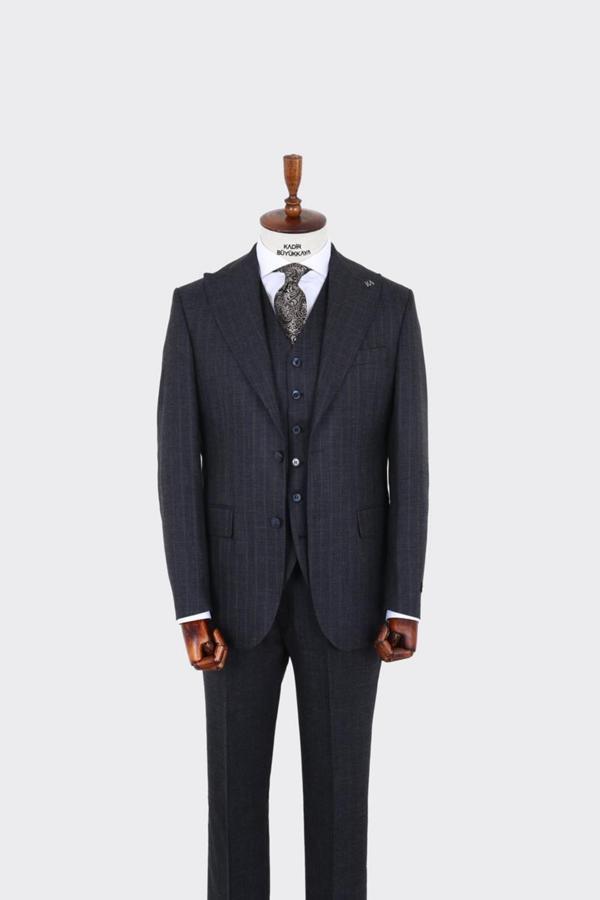Şık ve Rahat Slim Fit Yelekli Erkek Takım Elbise - Modern Kesim Dört Mevsim-KAV1071W - Image 1