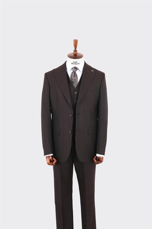 Şık ve Zarif Yelekli Erkek Takım Elbise - Slim Fit Viskon Karışımlı-KAV1079W - Image 1