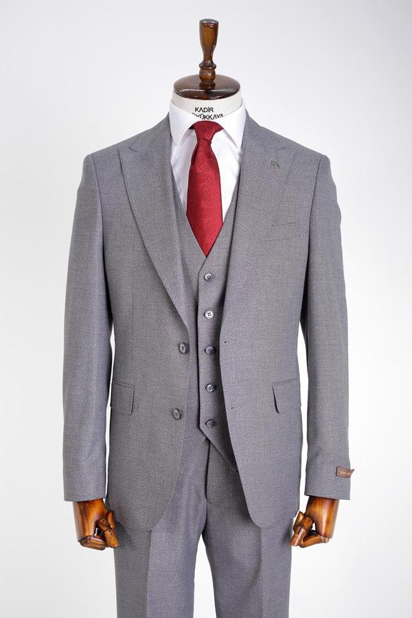 Slim Fit Viskon Karışımlı Yelekli Erkek Takım Elbise - Dört Mevsim Uygun-KAW1005S - Image 1