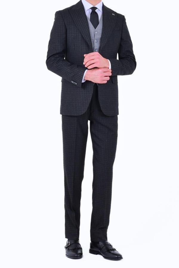 Slim Fit Viskon Karışımlı Yelekli Erkek Takım Elbise - Modern Kesim-KAW1002S - Image 1