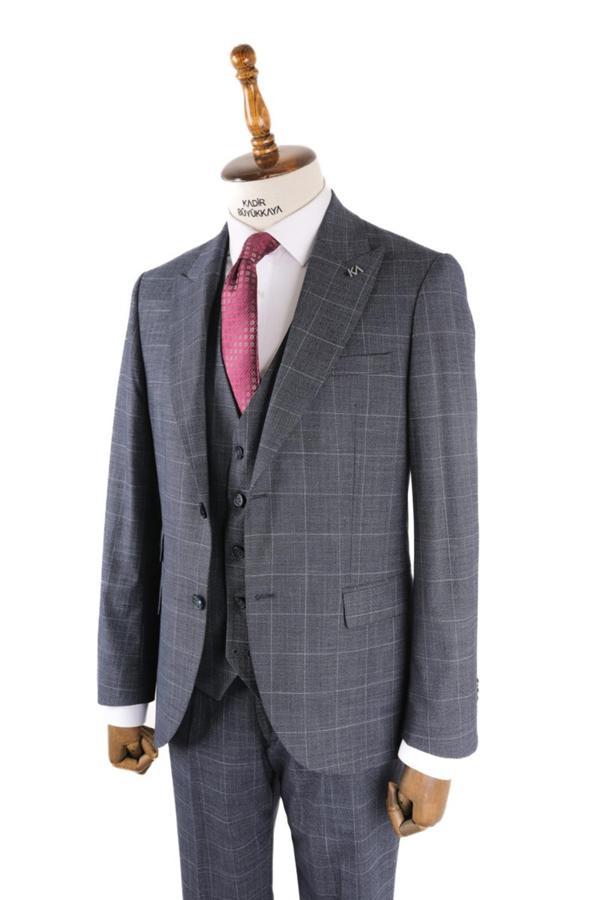 Erkek Şık Tasarım Yelekli Takım Elbise-KAV1029S - Image 1