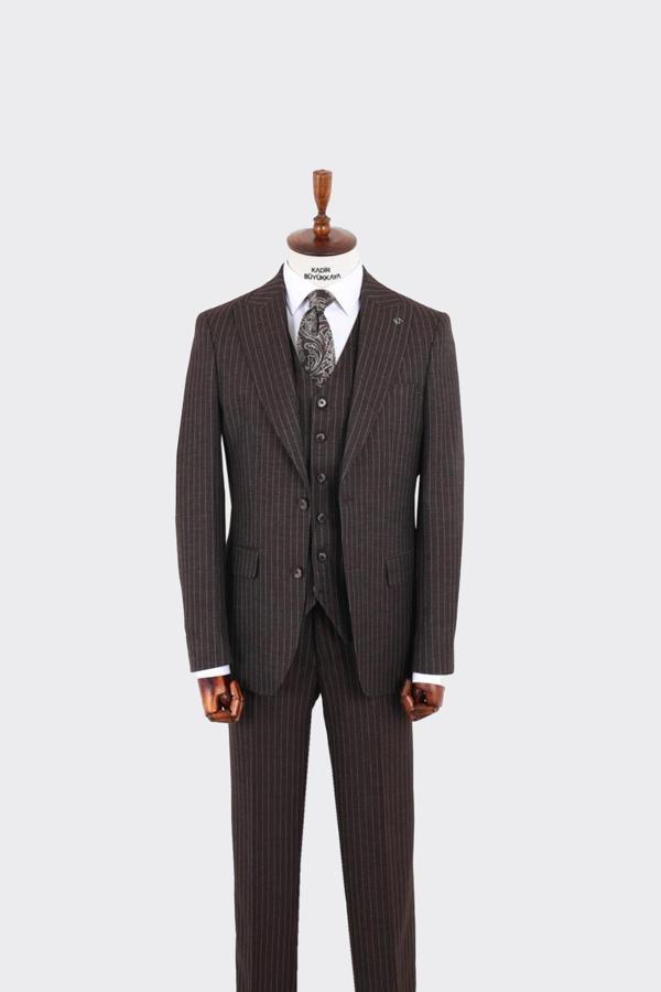 Slim Fit Viskon Karışımlı Yelekli Erkek Takım Elbise - Dört Mevsim-KAW1022S - Image 1