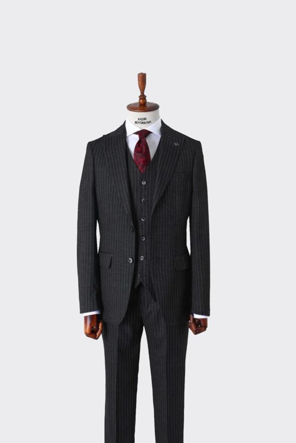 Slim Fit Viskon Karışımlı Yelekli Erkek Takım Elbise - Dört Mevsim-KAW1022S - Image 1