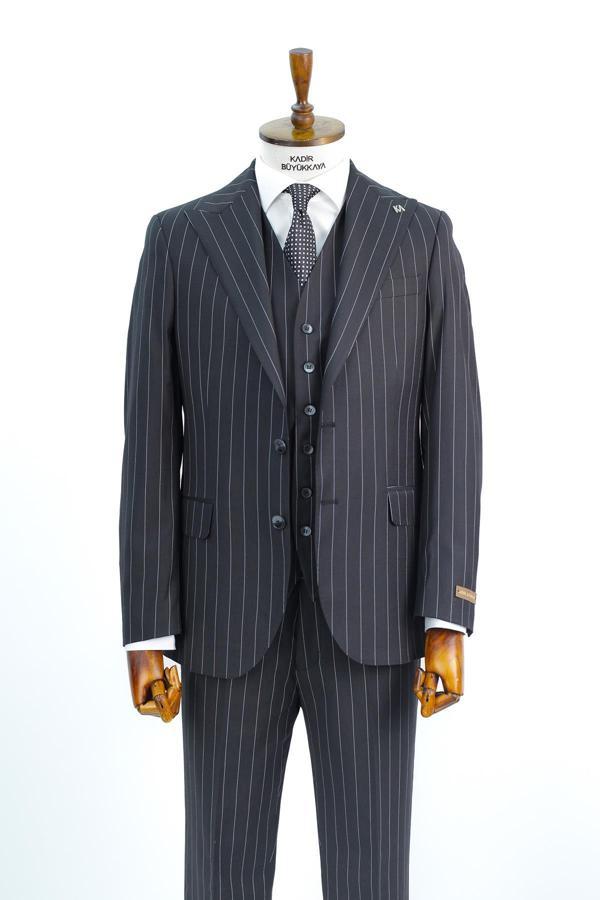 Geniş Yaka Detaylı Erkek Yelekli Takım Elbise-KAV1051W - Image 1