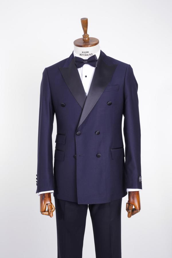 Erkek Kruvaze Smokin Takım - Şal Yaka ve Çift Yırtmaçlı-KAW1553S - Image 1