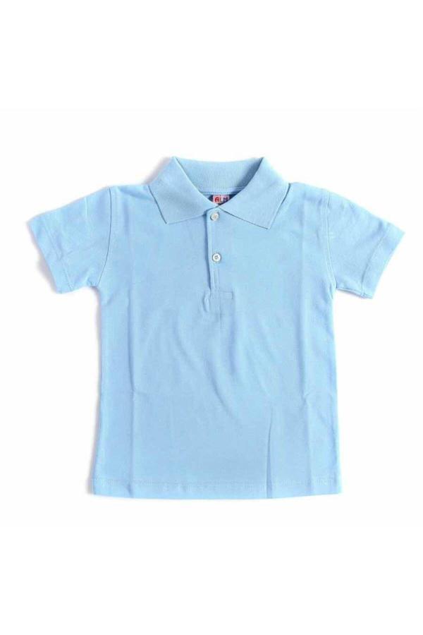 Alme Mavi Kısa Kol Düz Yakalı 6-16 Yaş Çocuk Okul Lakos Tişört T-Shirt - 80238-Mavi - Image 1