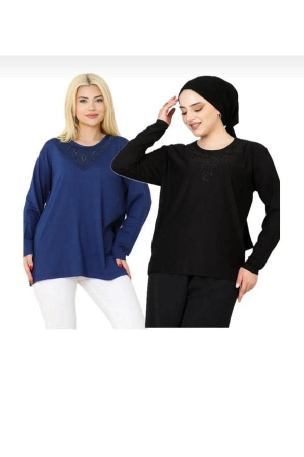 Kuraff Giyim Kadın Anneler Günü 2'Li Likralı Taş Detaylı Anne Penye - Image 1