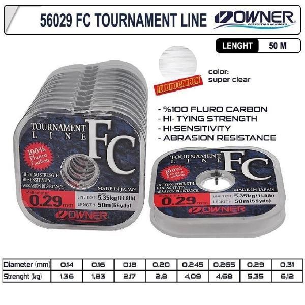 %100 Flourocarbon Misina Owner Tournament Fc 50M Super Clear 0,18Mm - Image 1