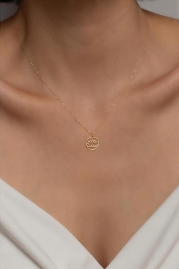 14 Ayar Altın Halkalı Lotus Kolye - Image 1
