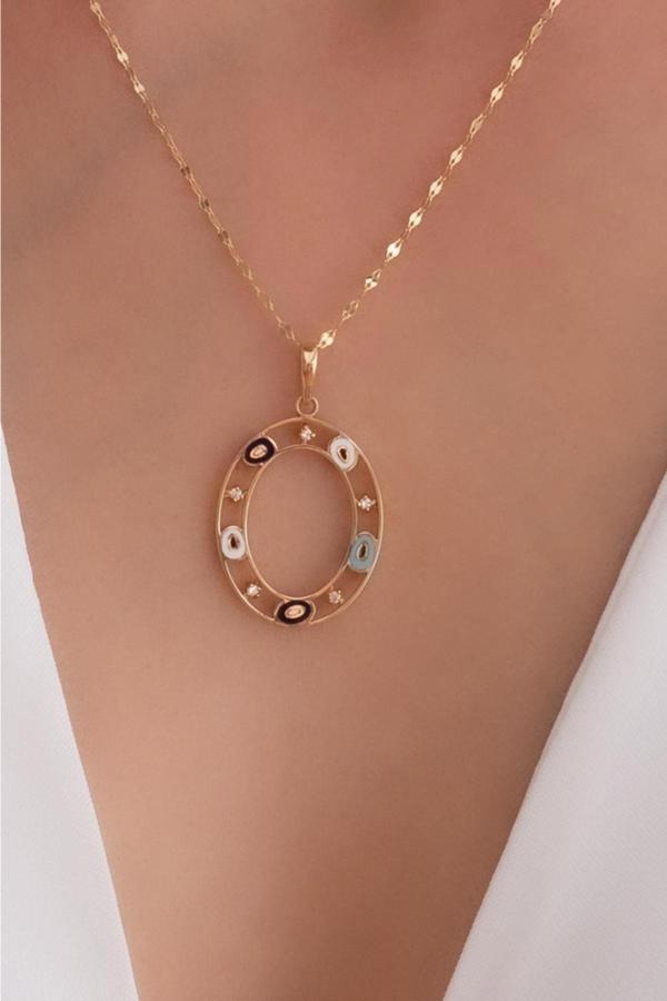 14 Ayar Altın O Harf Göz Kolye - Image 1