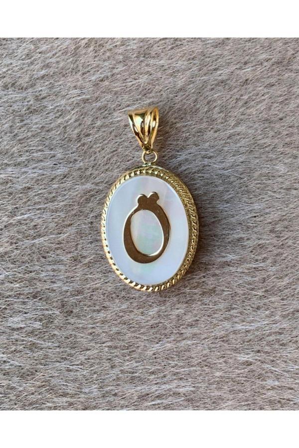 14 Ayar Altın Sedef Taşlı Ö Harf Kolye Ucu - Image 1