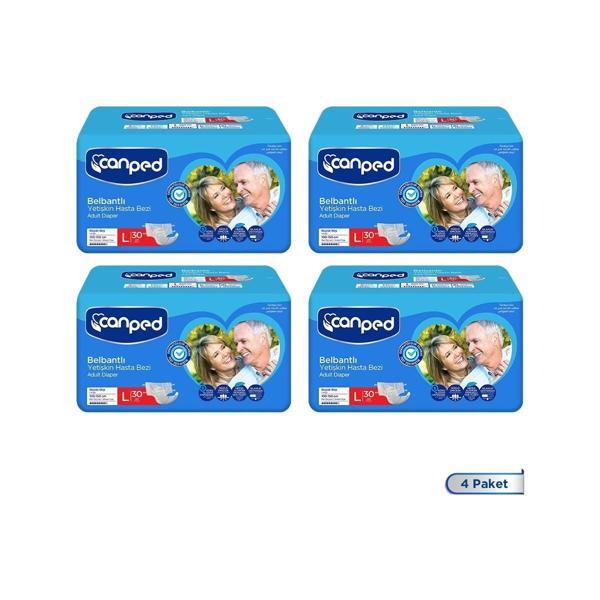 CANPED Tekstil Yüzeyli Belbantlı Yetişkin Hasta Bezi Large 30'lu (4 PAKET=120 Adet) - Image 1