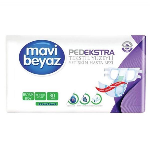 Mavi Beyaz PedEkstra Büyük Boy Large Belbantlı Hasta Bezi 30'lu paket - Image 1