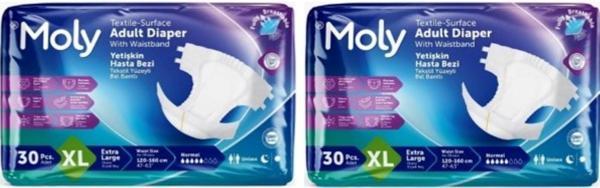 Moly Tekstil Yüzeyli XLarge Ekstra Büyük Boy Belbantlı Hasta Bezi 30 lu 2 paket / 60 adet - Image 1