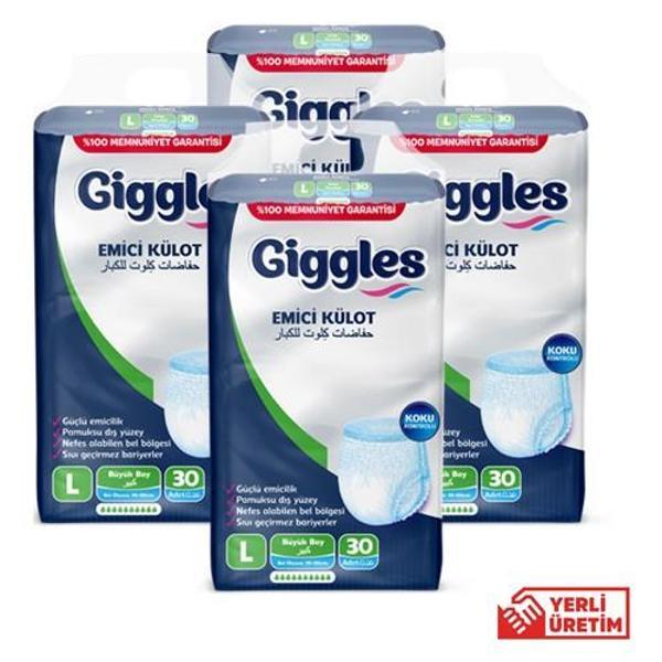Giggles Yetişkin Emici Külot Bez  Büyük Boy (Large) 30'lu 4 Paket (120 Adet) Bel Boy 100-150 cm - Image 1