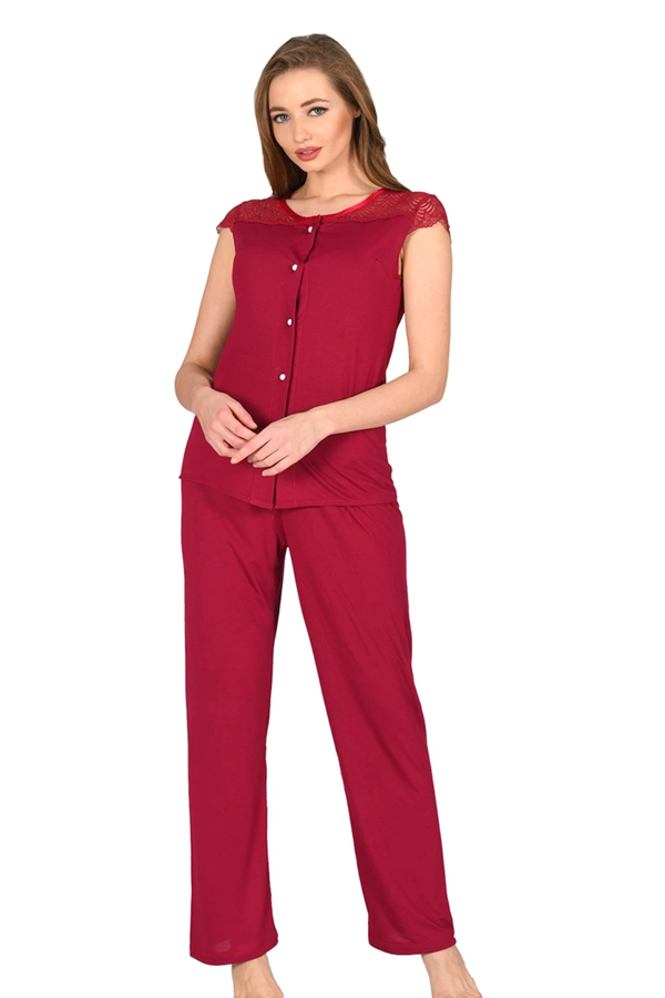 Bordo Penye Pijama Takımı - 1632 - Image 1