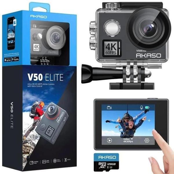 AKASO V50 Elite 4K60fps Dokunmatik Ekran WiFi Su Geçirmez Aksiyon Kamerası With 128GB MicroSD Card - Image 1