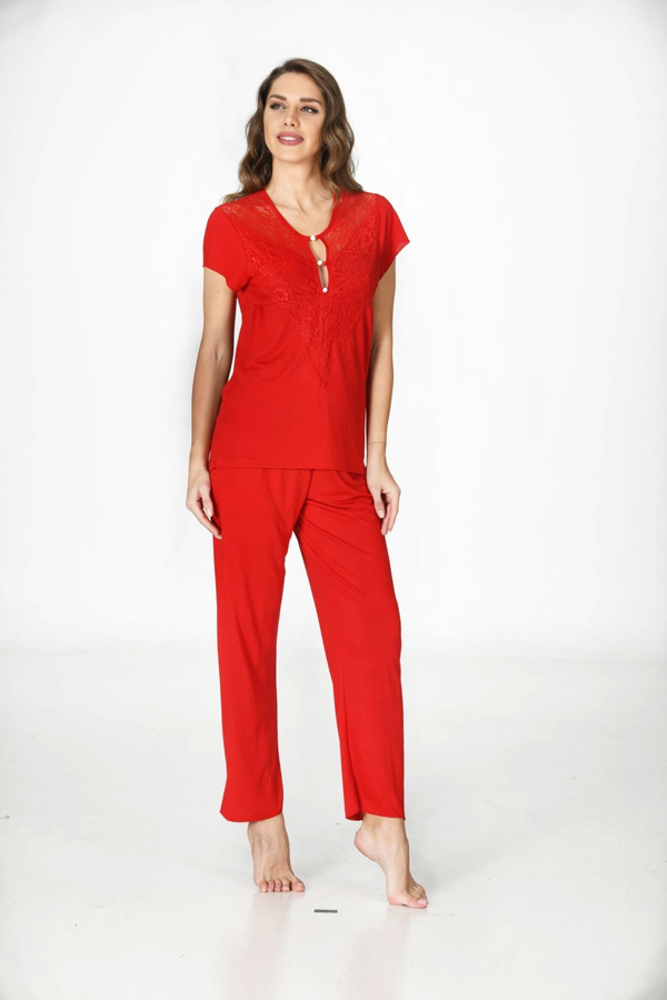 Kırmızı Penye Pijama Takımı - 1551 - Image 1