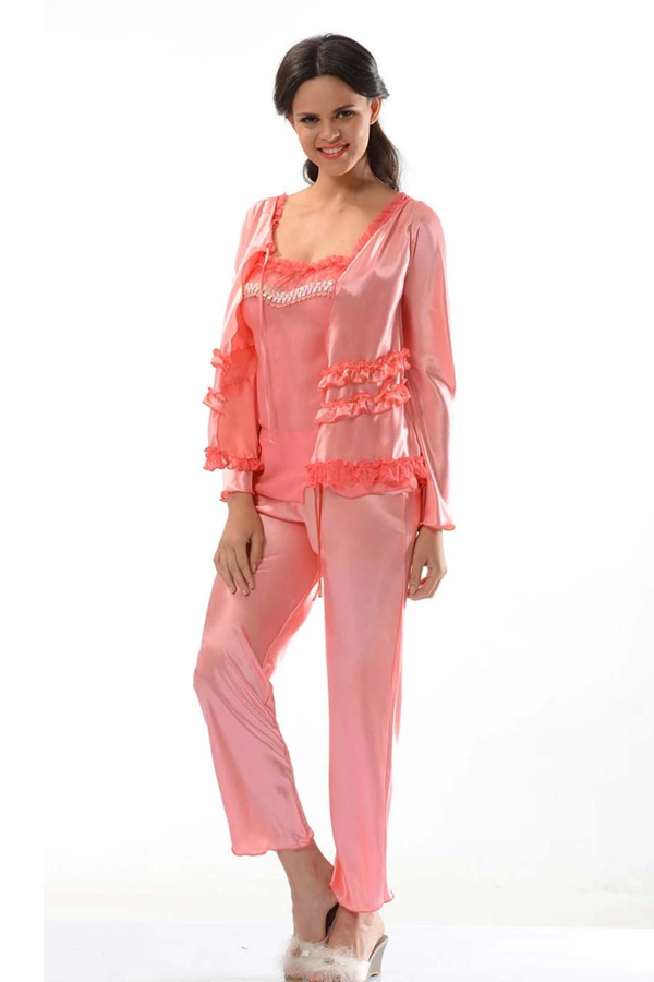 Nar Çiçeği Saten Pijama Takımı - 1413 - Image 1