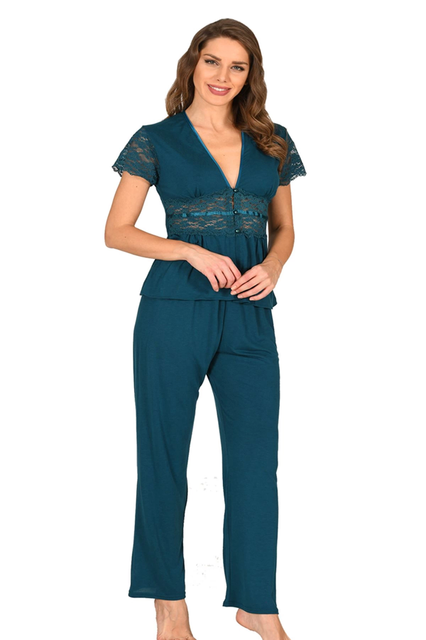 Petrol Yeşili Penye Pijama Takımı - 1633 - Image 1