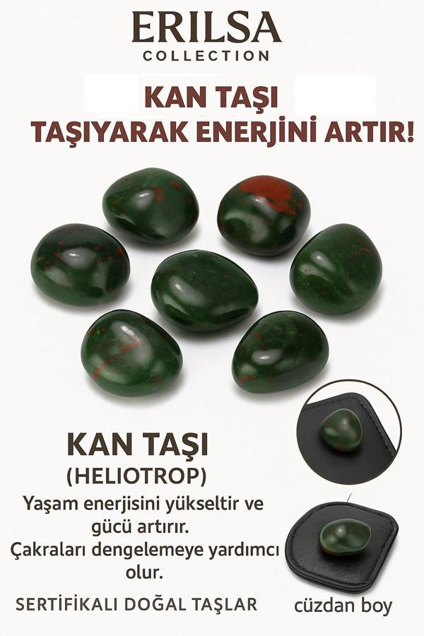 Sertifikalı Cüzdan Boy Heliotrop - Kan Taşı Kütle - Dayanıklılık ve Yaşam Gücü Kazandırır - Image 1