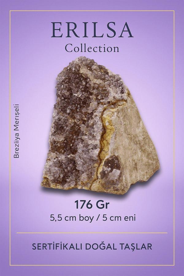Sertifikalı Kahverengi Ametist Taşı Kütlesi 176 Gr – Ham Doğal Kristal Dekoratif Taş Parçası - Image 1