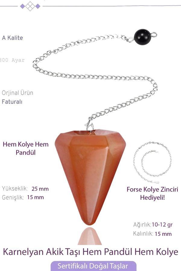 Sertifikalı Karnelyan Akik Taşı Pandül Sarkaç Hem Pandül - Hem Kolye - Image 1