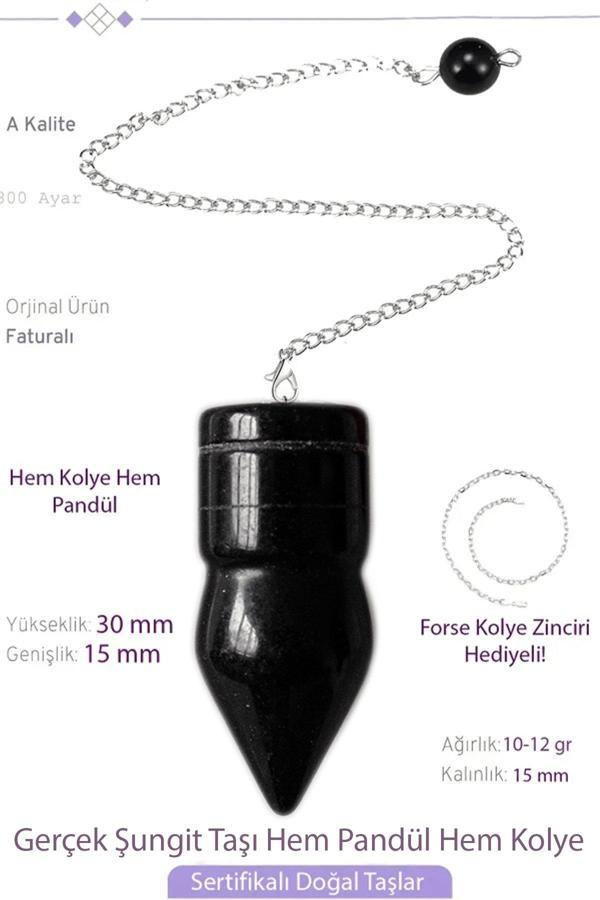 Sertifikalı AAA+ Shungite - Şungit Taşı Pandül Sarkaç Hem Pandül - Hem Kolye - Image 1