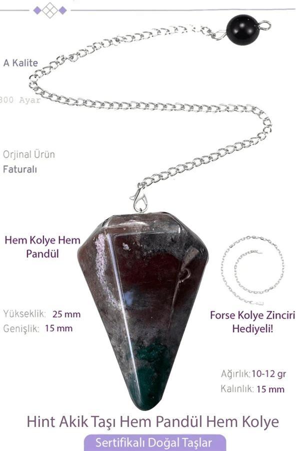 Sertifikalı Hint Akik Taşı Pandül Sarkaç Hem Pandül - Hem Kolye - Image 1