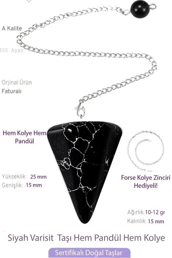 Sertifikalı Siyah Varisit Taşı Pandül Sarkaç Hem Pandül - Hem Kolye - Image 1