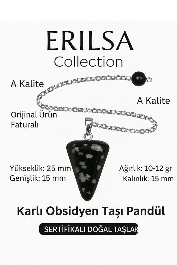Sertifikalı Karlı Obsidyen Pandül ve Kolye – Negatif Enerji Temizliği ve Farkındalık Taşı (Sarkaç) - Image 1