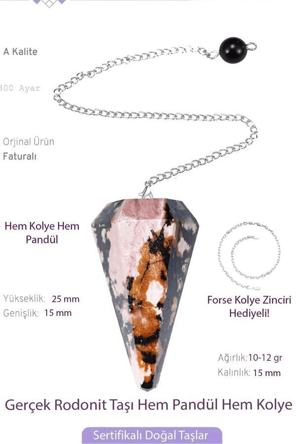Sertifikalı Rodonit Taşı Pandül Sarkaç Hem Pandül - Hem Kolye - Image 1