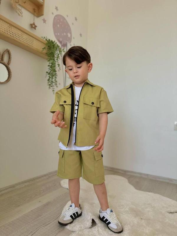 Erkek Çocuk Gabardin Kumaş 3'lü Kısa Kol Alt Üst Takım J-3000 - Image 1