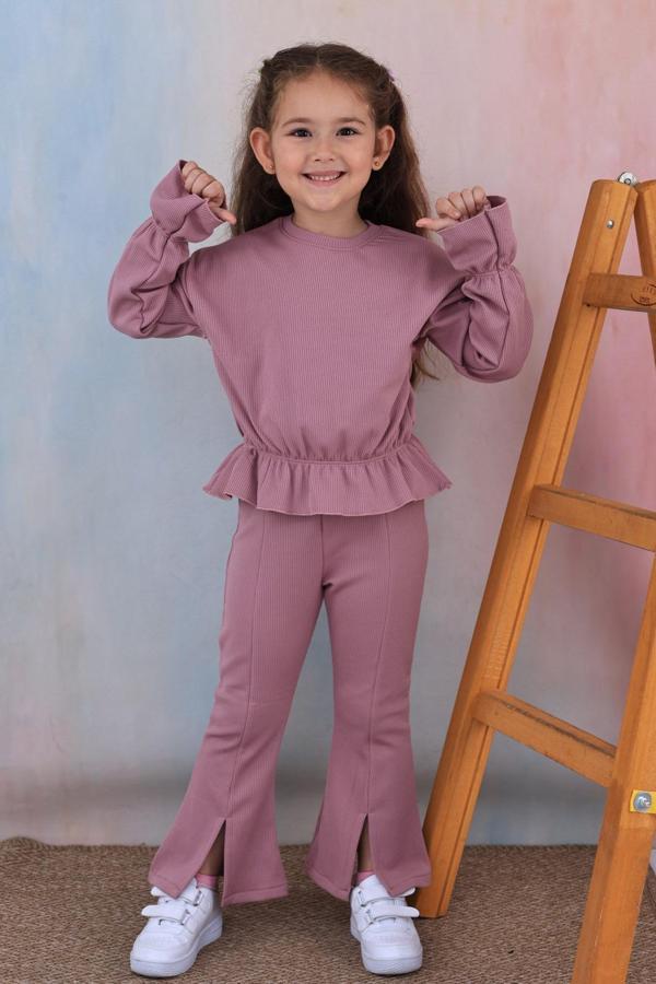 Kız Çocuk Paça Detaylı  Alt Üst Takım 0510-MOR - Image 1