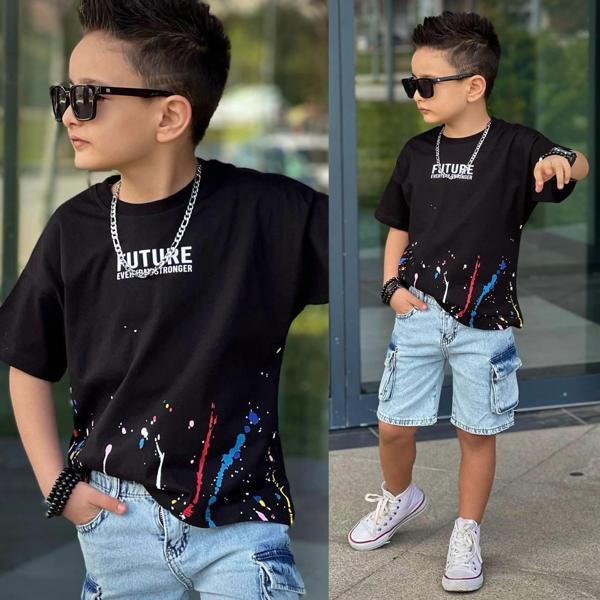 Erkek Çocuk Komando Cepli Kot Şort Takım 9732S - Image 1