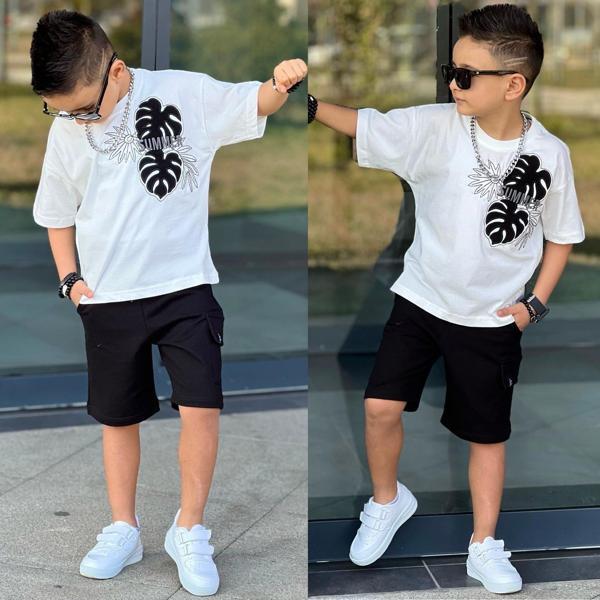 Erkek Çocuk Yazlık Şort Takım - Yaz Temalı 2'li Kombin (Tişört + Şort) 11646S - Image 1