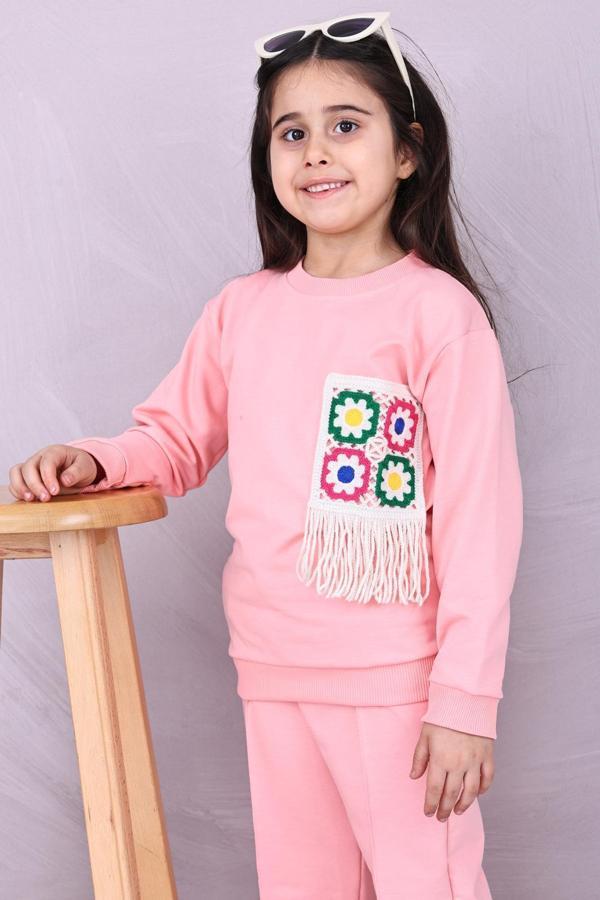 Kız Çocuk 2 İplik 5-12 YAŞ ARASI Alt Üst Takım İspanyol Paça Eşofman Takımı 2501SO - Image 1