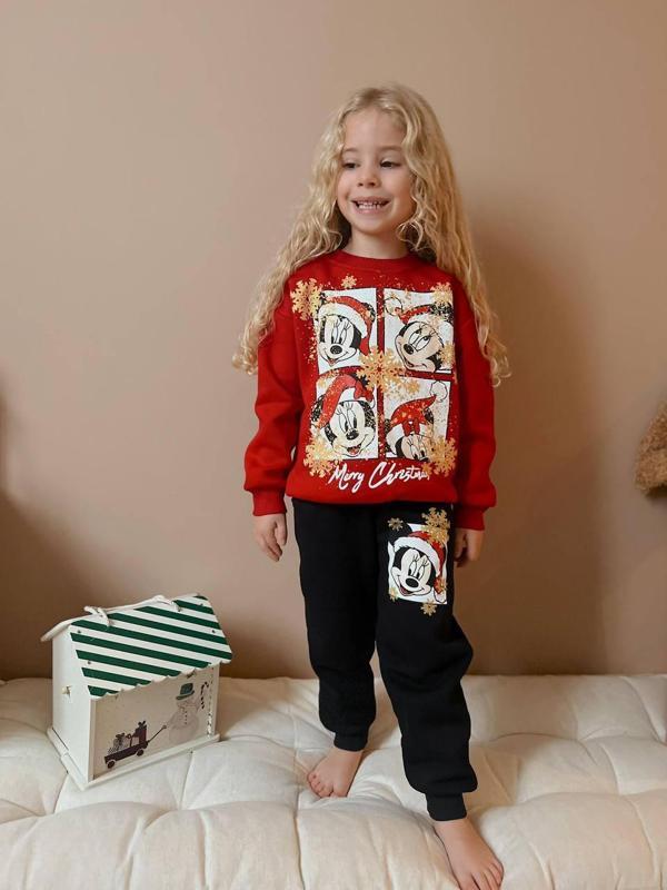 Kız Çocuk 3 İplik Yılbaşı Temalı Şardonlu Alt Üst Eşofman Takımı 1602 - Image 1