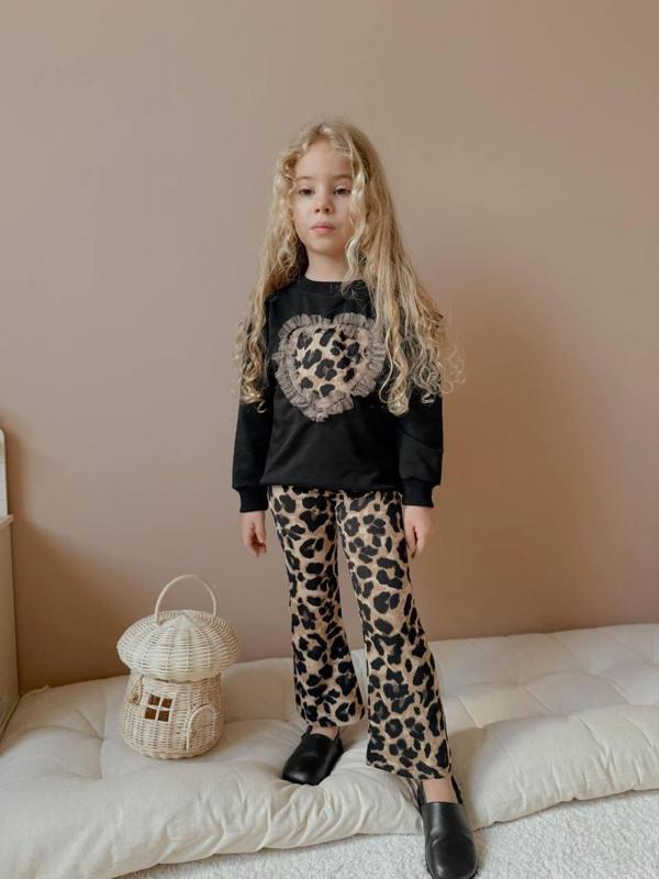 Leopar Taytlı İspanyol Paça Kız Çocuk Alt Üst Takım SİYAH 2556 - Image 1