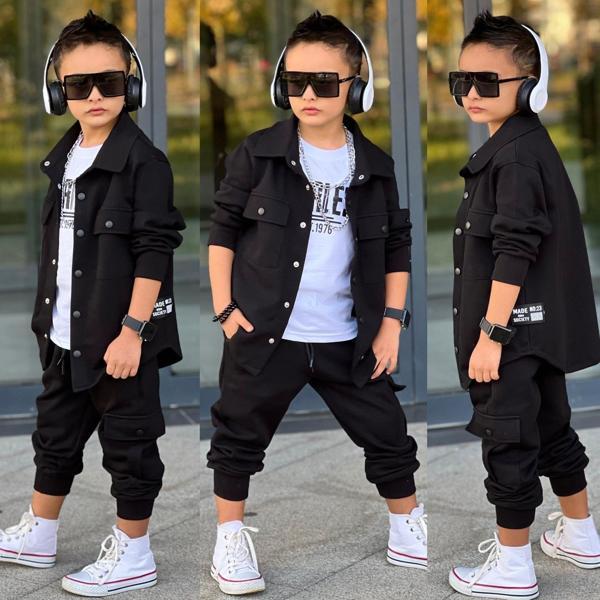 Erkek Çocuk Bayramlık Gabardin 3 Parça Alt Üst Takım Siyah 1103 - Image 1