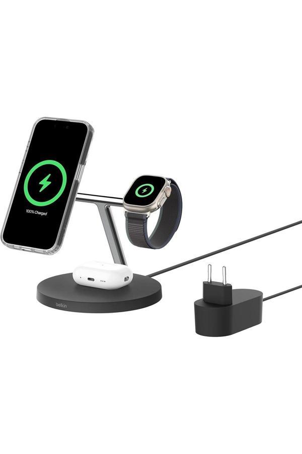 Belkin Boostcharge Pro Qi2 (15 W) 3'Ü 1 Arada Kablosuz Şarj İstasyonu Wız032Kqbk - Image 1