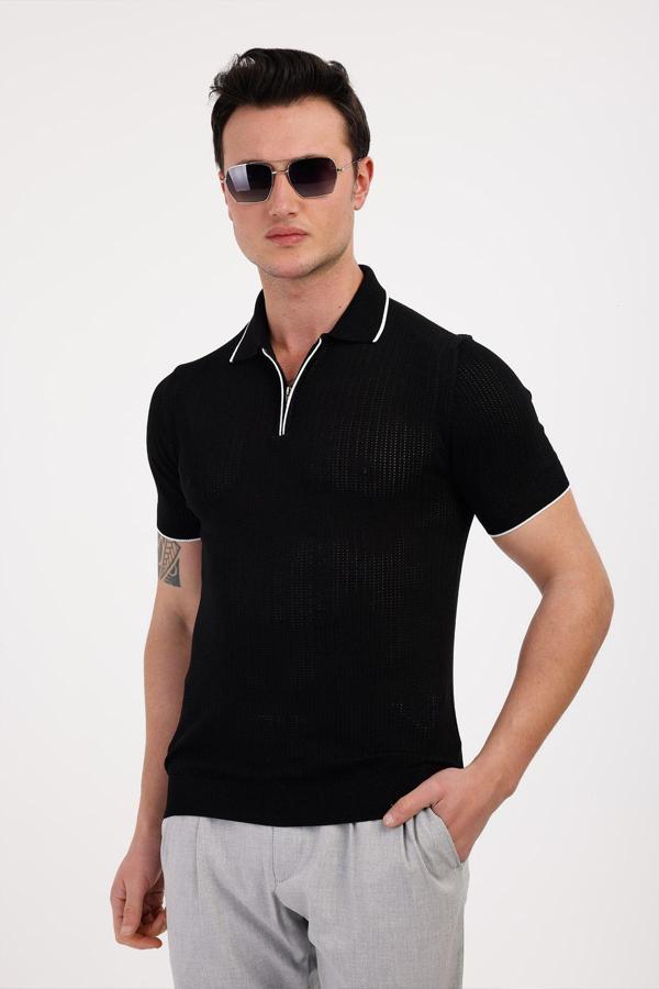 NOBILIS Polo Yaka Pamuklu Tişört - Siyah - Image 1