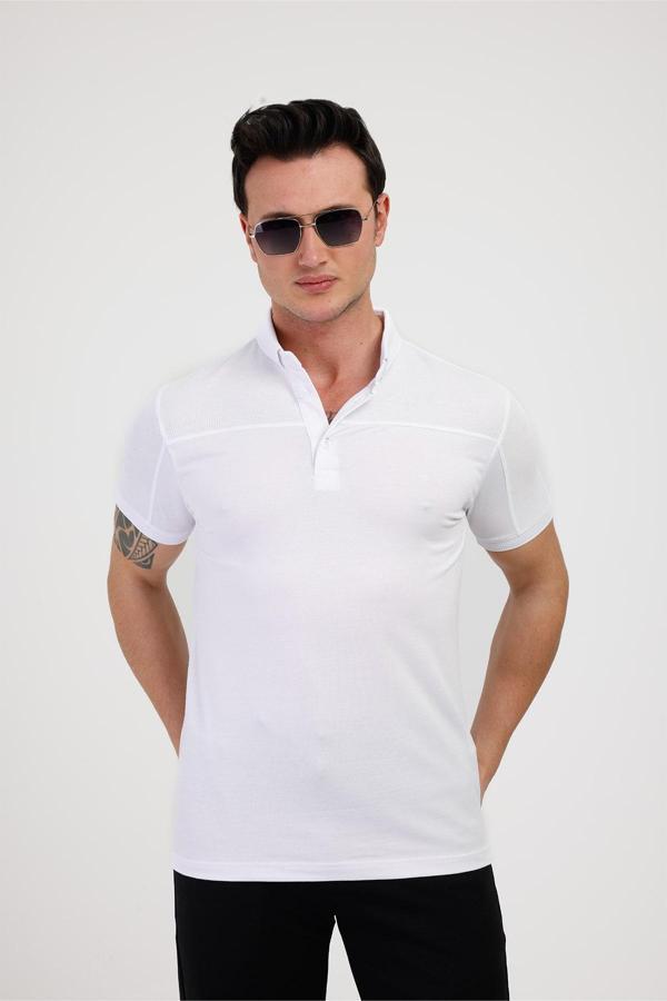 BLAZE Polo Yaka Pamuklu Tişört - Beyaz - Image 1