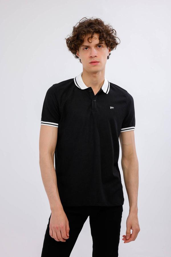 GRAVITUS Polo Yaka Pamuklu Tişört - Siyah - Image 1