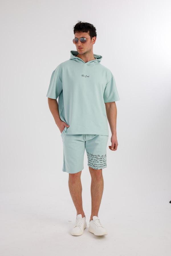 OCEANO Kapüşonlu Sweatshirt & Şort Takım - Açık Yeşil - Image 1
